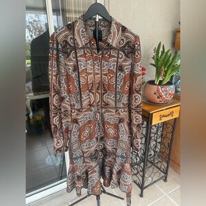 Alex Marie Brown and Light Blue Paisley Long Sleeve Dress